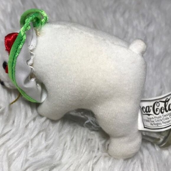 NWOT Vintage Coca-Cola Stuffed Polar Bear Cub with Bottle Ornament - Picture 5 of 7
